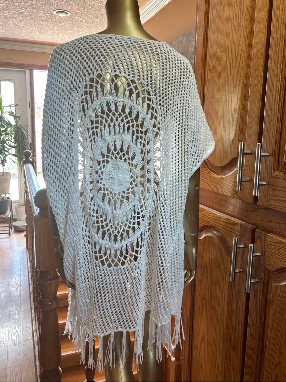 Point Zero Cream Open-Knit Fringe Cardigan
